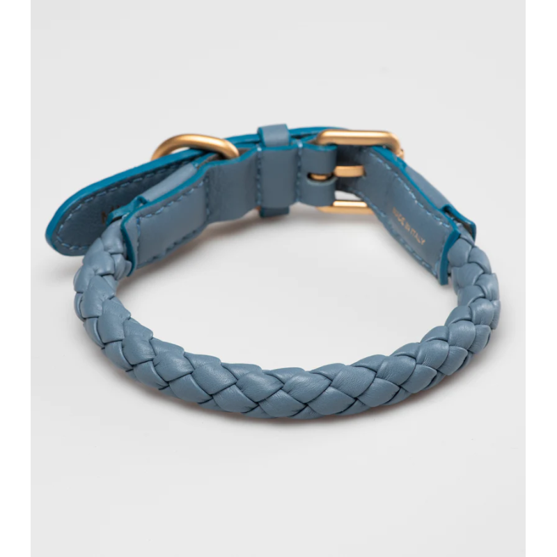 Obroża Ferdinando Dusty Blue 2.8 Design for Dogs — skóra pleciona | ventisei&Co.