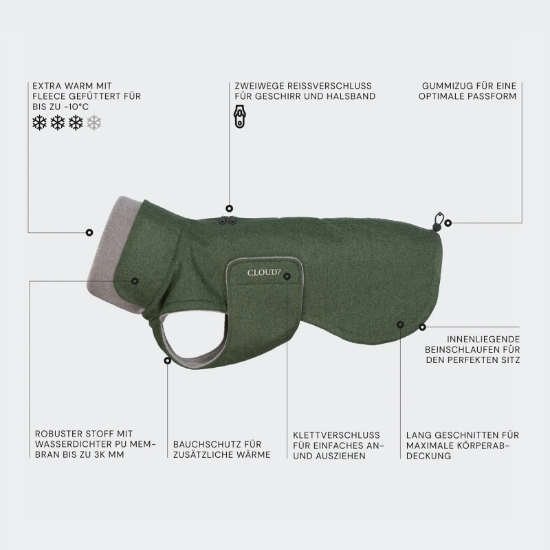копія Płaszcz zimowy dla jamnika Brooklyn Flanell Fern Green
