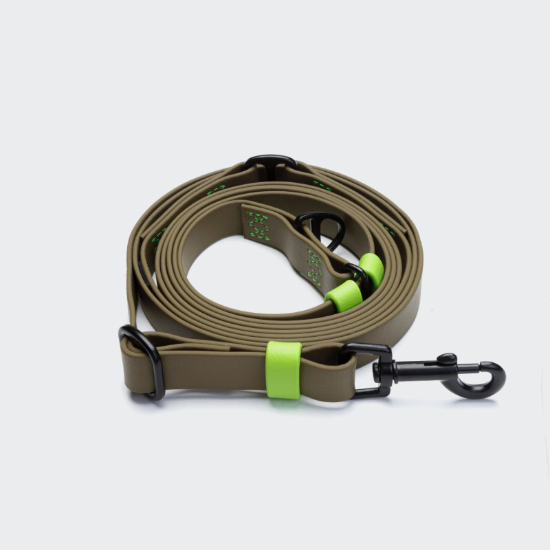 Smycz regulowana BioThane Olive-Neongreen Cloud7