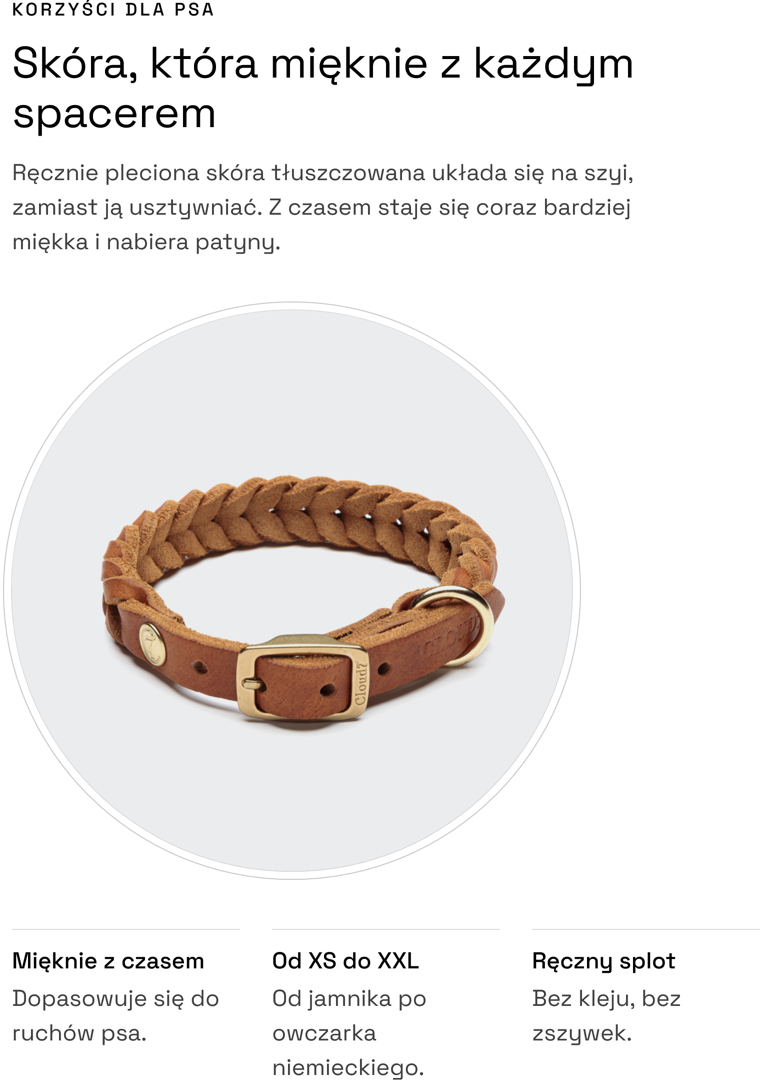 Obroża Central Park Camel Gold — korzyści dla psa: skóra, która mięknie z każdym spacerem