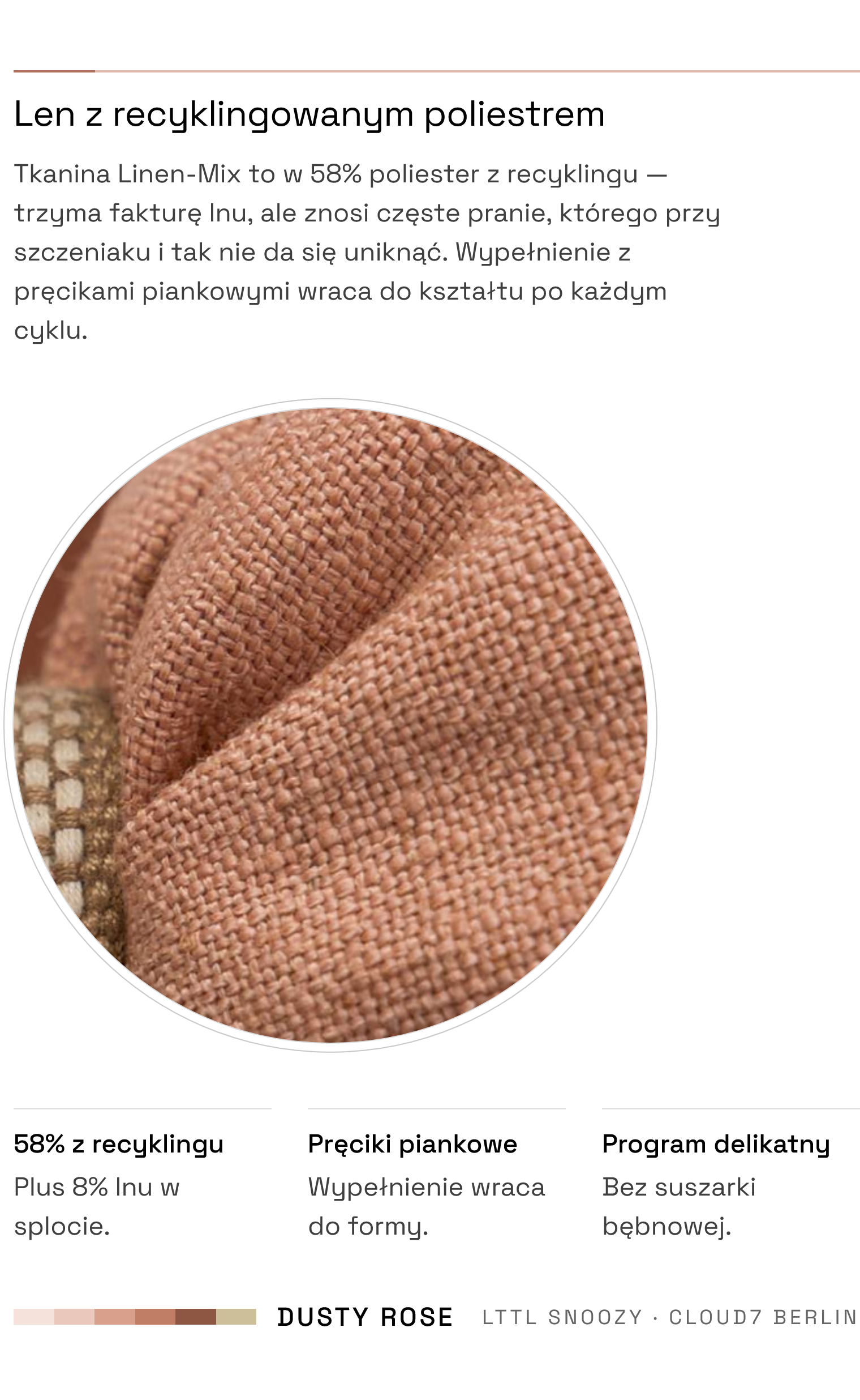 Legowisko LTTL Snoozy Dusty Rose — tkanina Linen-Mix, pranie 30°C