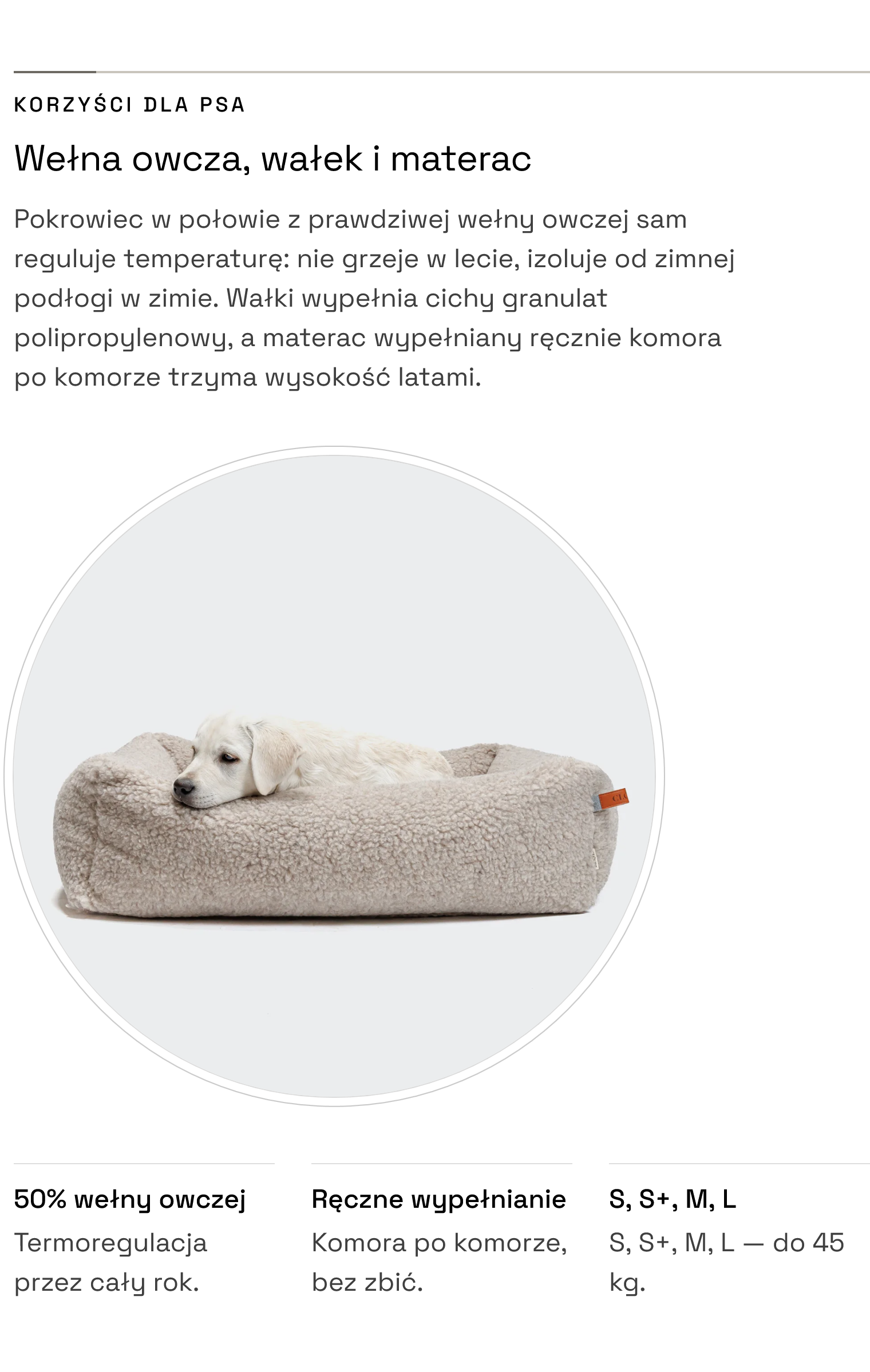 Legowisko Sleepy Deluxe Teddy — wełna owcza, termoregulacja, ręcznie wypełniany materac