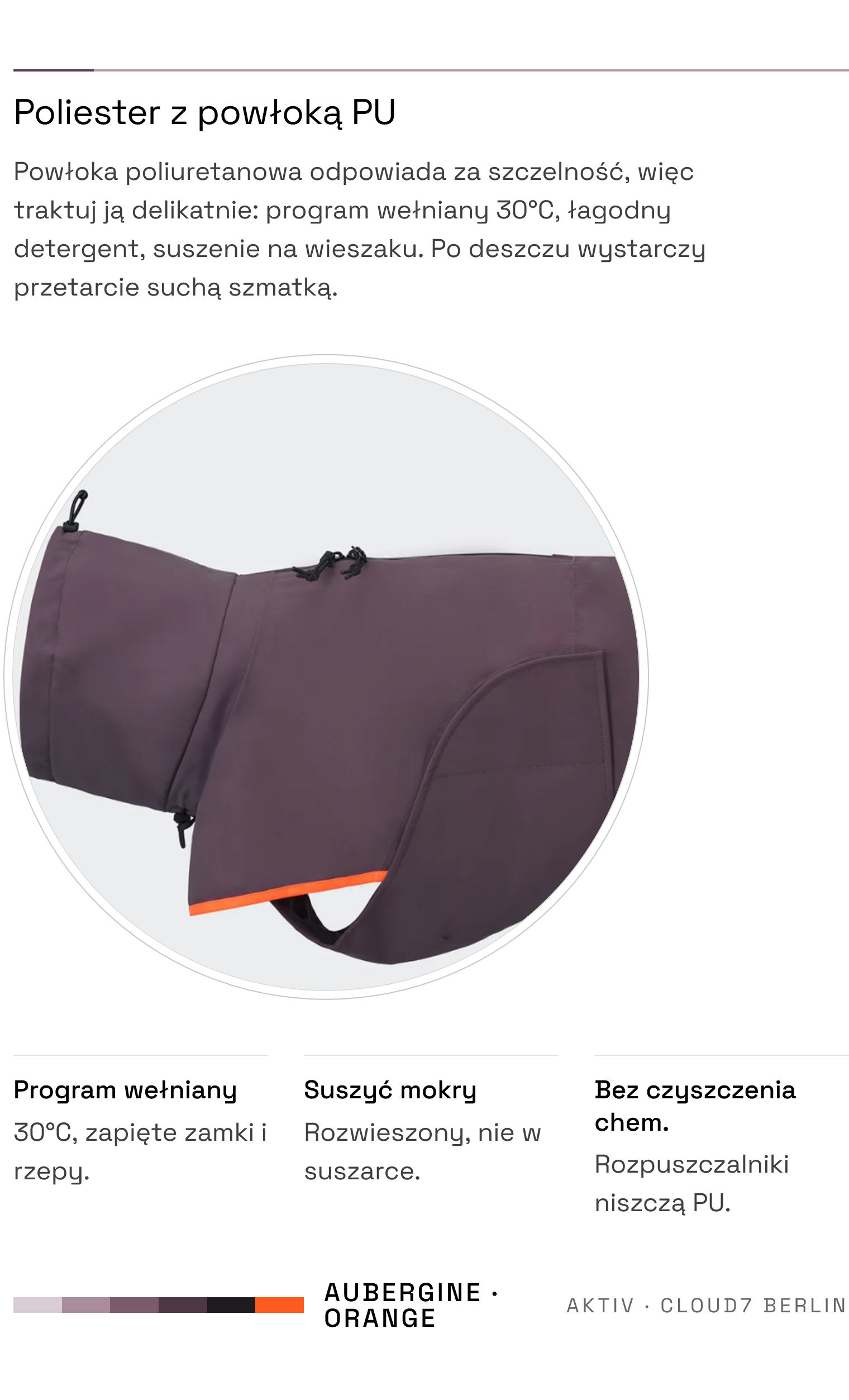 Płaszcz AKTIV Aubergine/Orange — poliester z powłoką PU, pranie 30°C