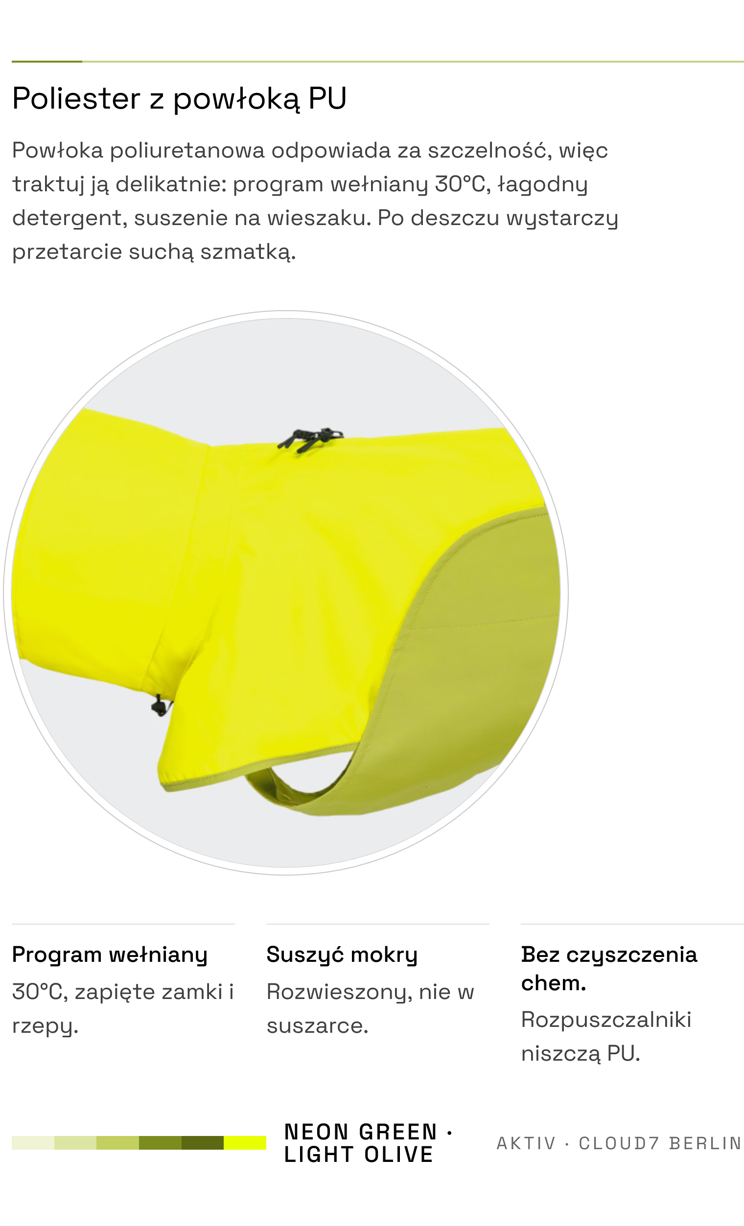 Płaszcz AKTIV Neon Green/Light Olive — poliester z powłoką PU, pranie 30°C
