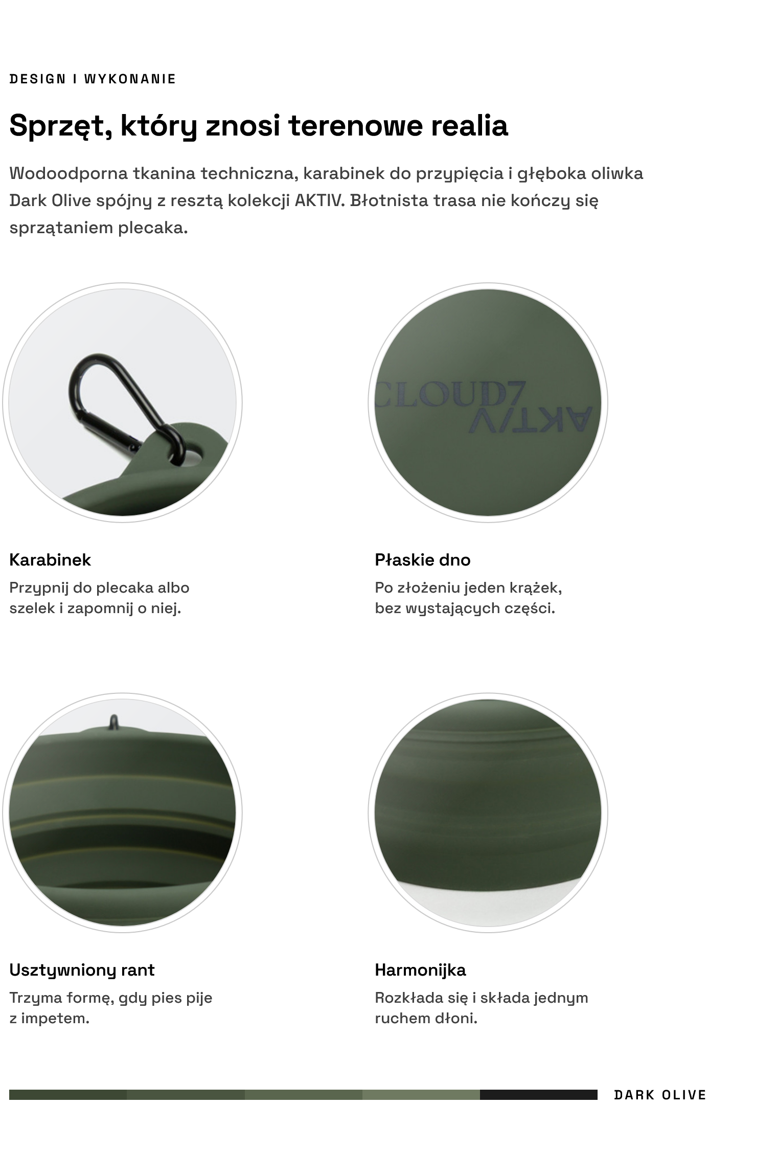 Miska składana AKTIV Dark Olive: design i wykonanie