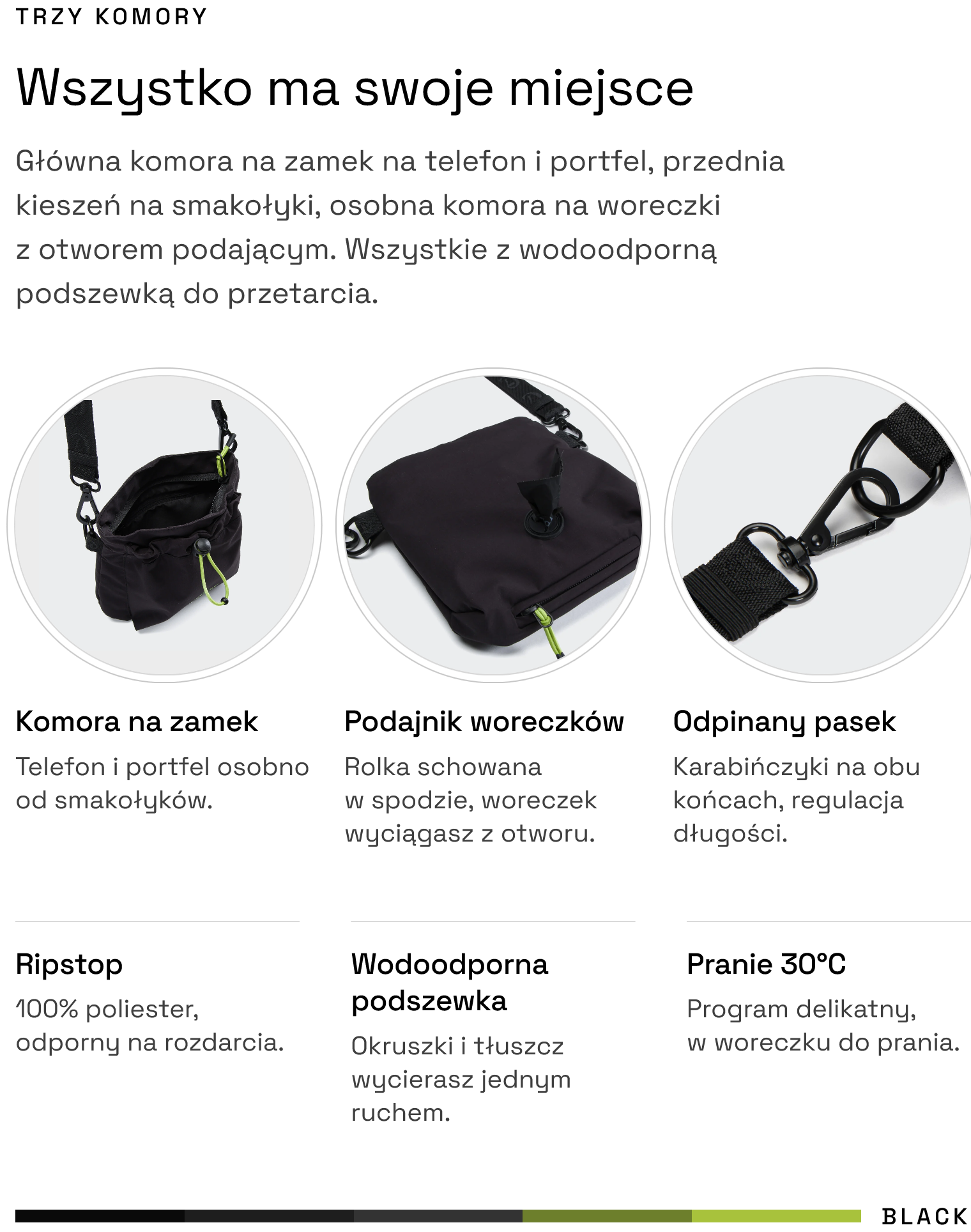 Torba crossbody na smakołyki AKTIV Black: trzy komory i detale