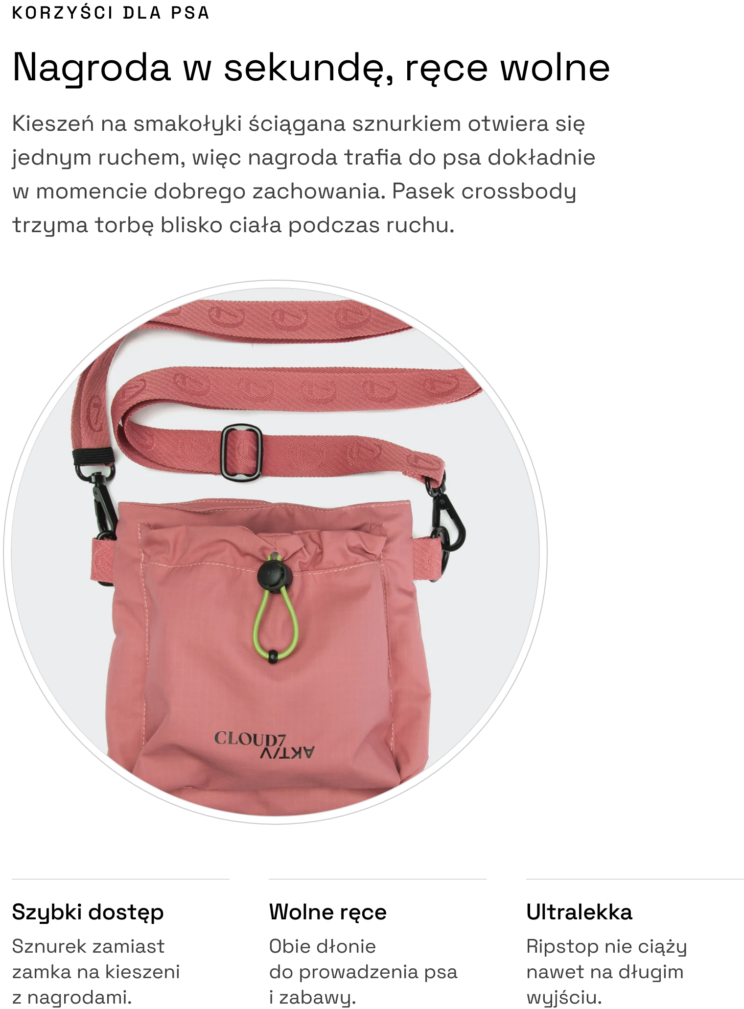 Torba crossbody na smakołyki AKTIV Dusty Pink: korzyści dla psa