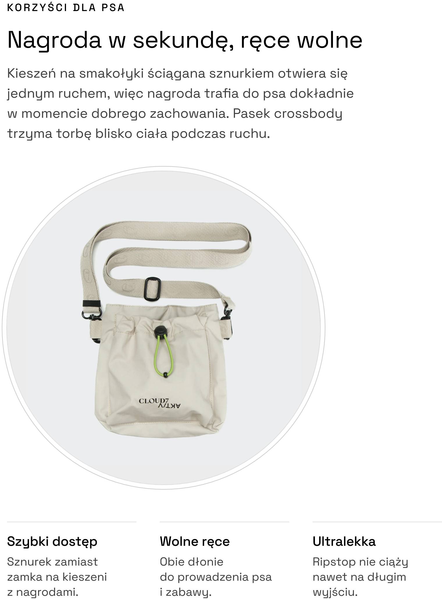 Torba crossbody na smakołyki AKTIV Sand: korzyści dla psa